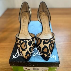 SAM EDELMAN Brown Delilah Leopard Print D'orsay Shoes Heel size 8.5